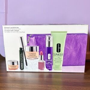Full-Size Clinique Greatest Hits Skincare and Makeup Collection with Purple Bag